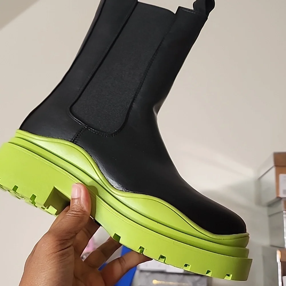 Miz Lime Bottom AZALEA WANG Ghosted Flatform Chelsea Rain Snow Boot 7 7.5 8.5 - Picture 2 of 7